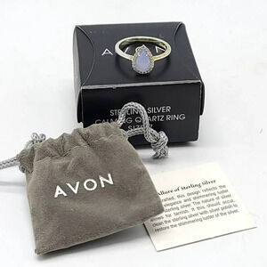 Avon Sterling Silver Calming Quartz Ring Size 7 Opalescent Rhinestone Embellish